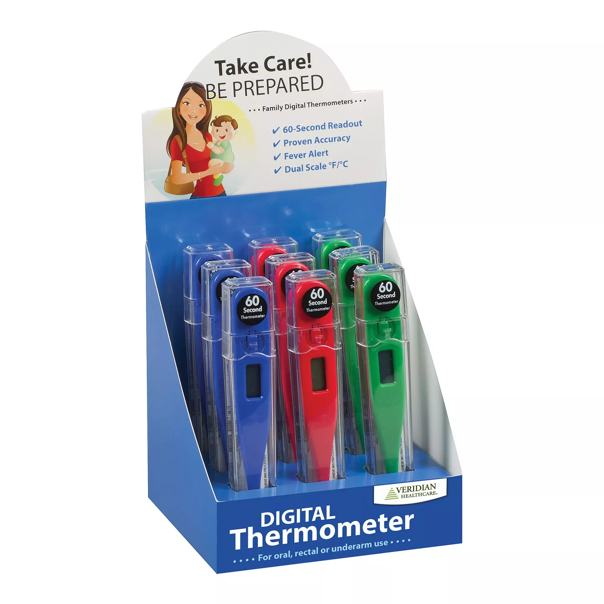 60 Second Digital Thermometers, 9 Piece Display, 1 Case of 2304