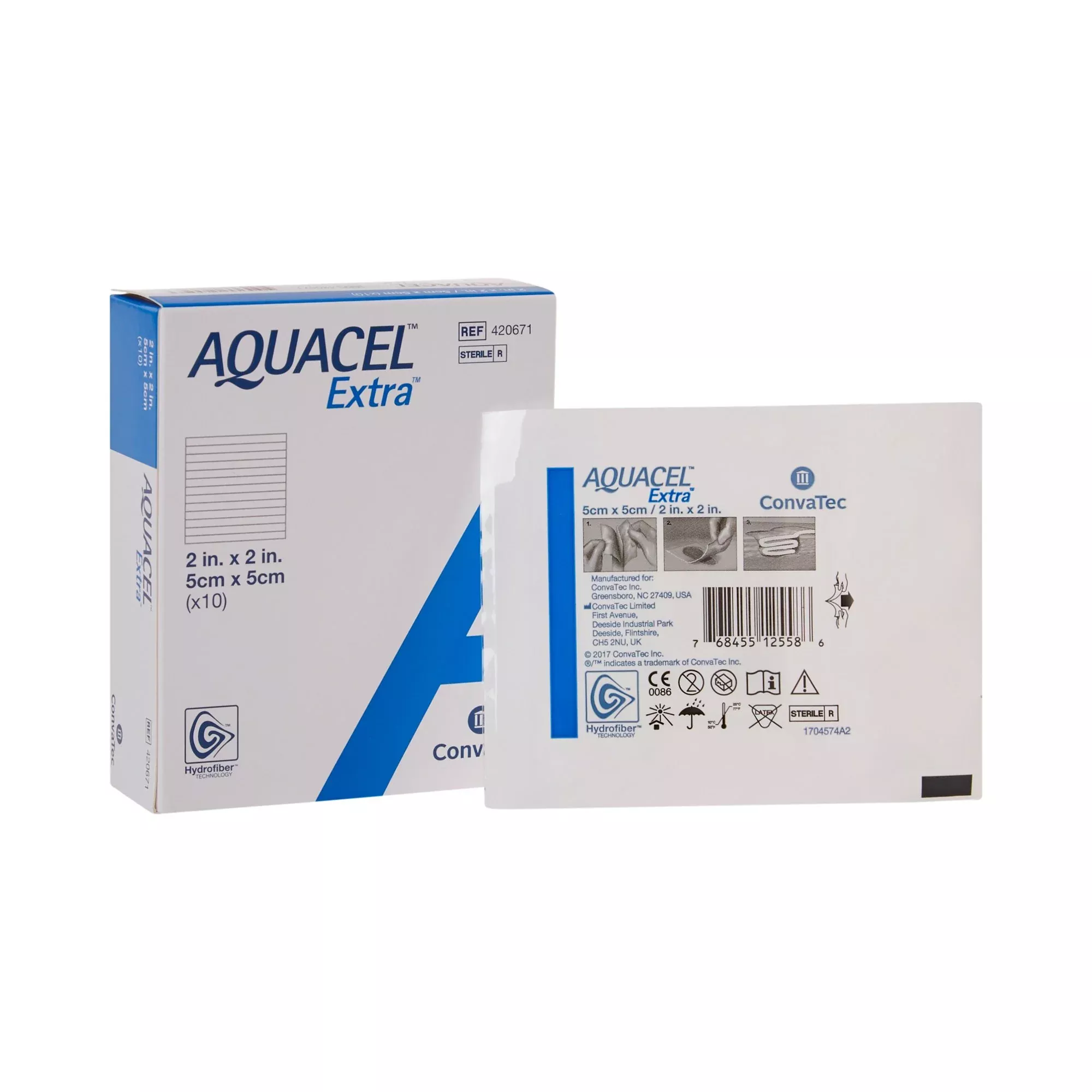 Aquacel Extra™ Hydrofiber Dressing, 2 × 2 Inch, 1 Box of 10