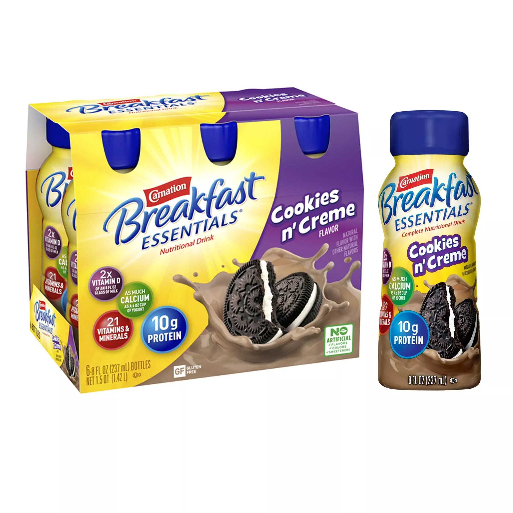 Carnation Breakfast Essentials Cookies N Crème Oral Supplement, 8 oz. Bottle, 1 Case of 24