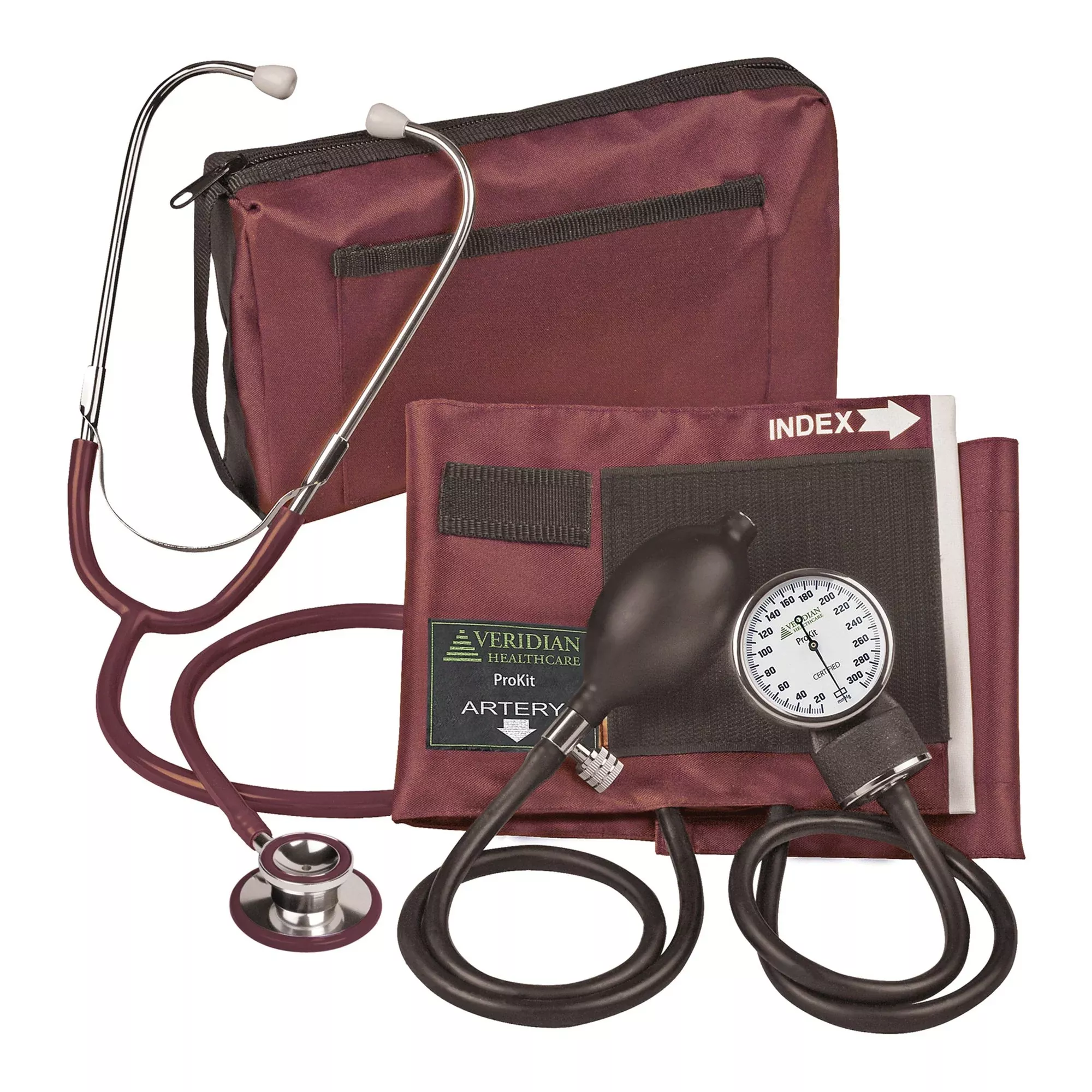 Combo ProKit™ Aneroid Sphygmomanometer Unit with Stethoscope, Burgundy, 1 Each