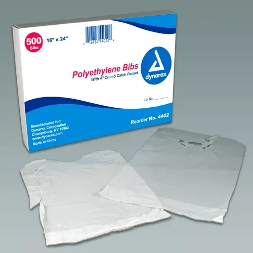 Disposable Polyethylene Bibs W/Crumb Pocket 16 x24Bx/500