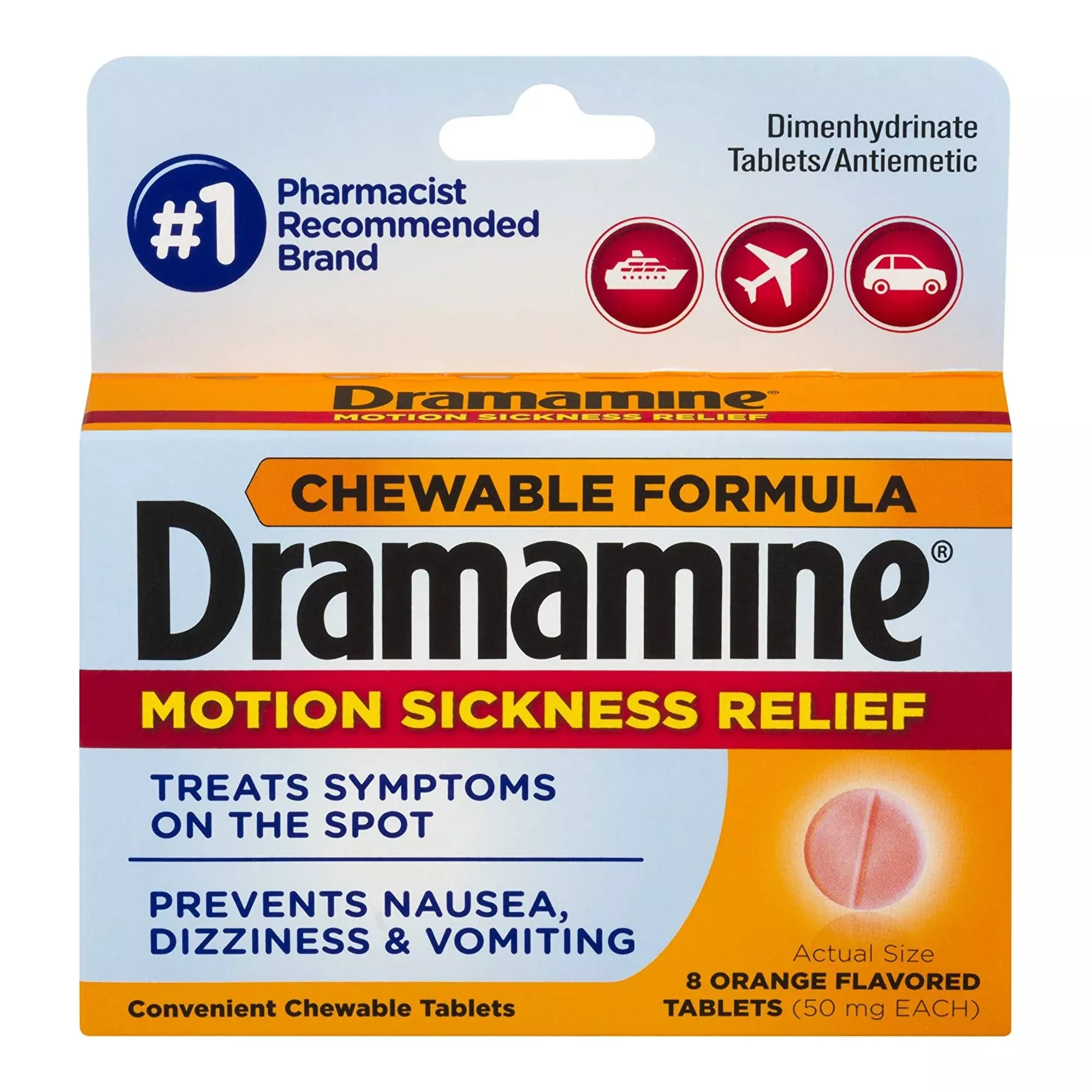 Dramamine Dimenhydrinate Nausea Relief, 1 Box of 8