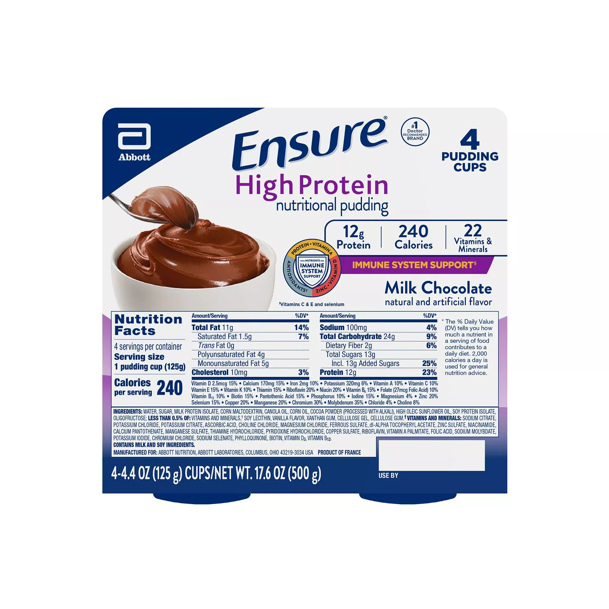 ENSURE, PUDDING CUP HI PROTEINCHOCOLATE 125G (4/PK 6PK/CS)