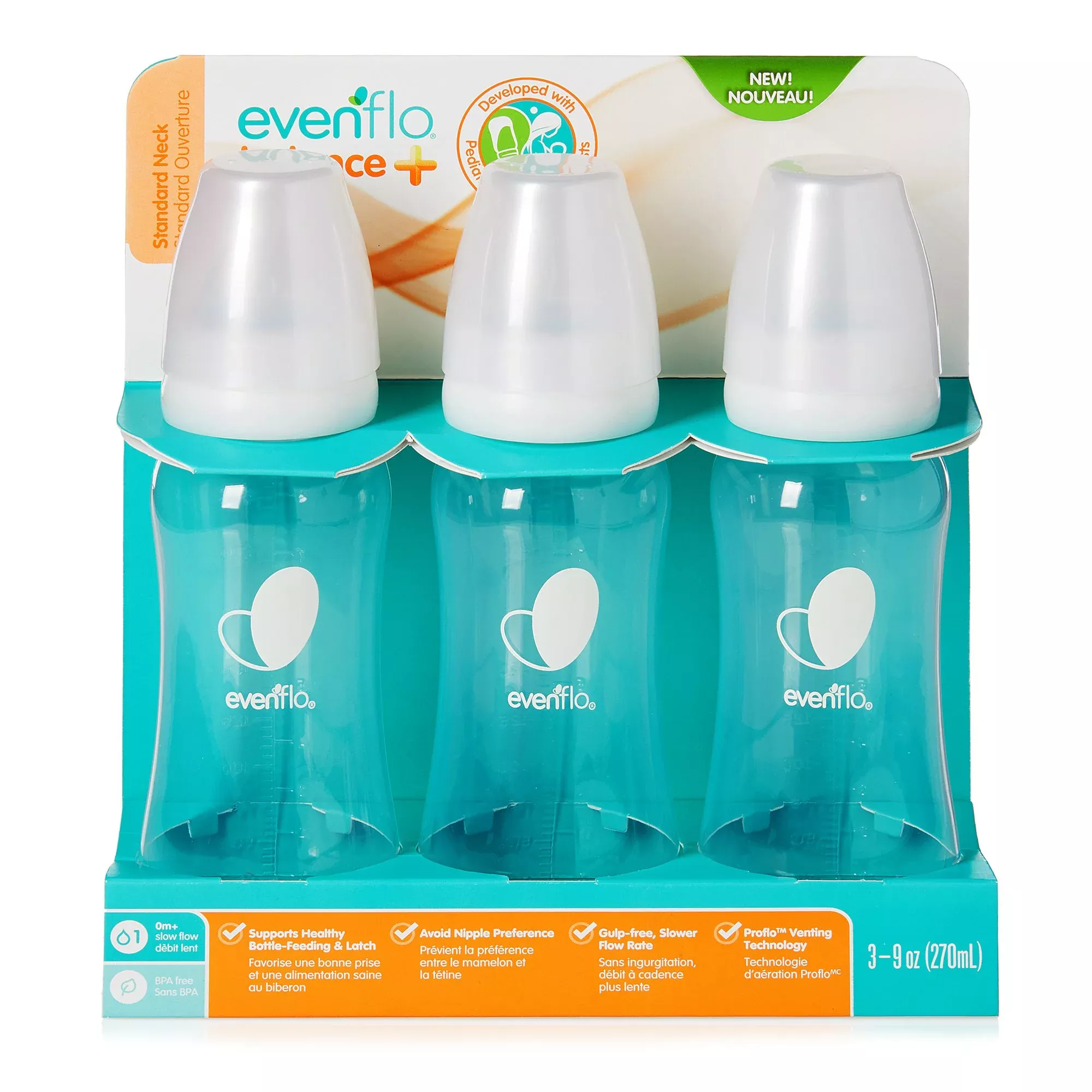 Evenflo Feeding Balance + Standard Neck Baby Bottle, 9 oz., 1 Pack