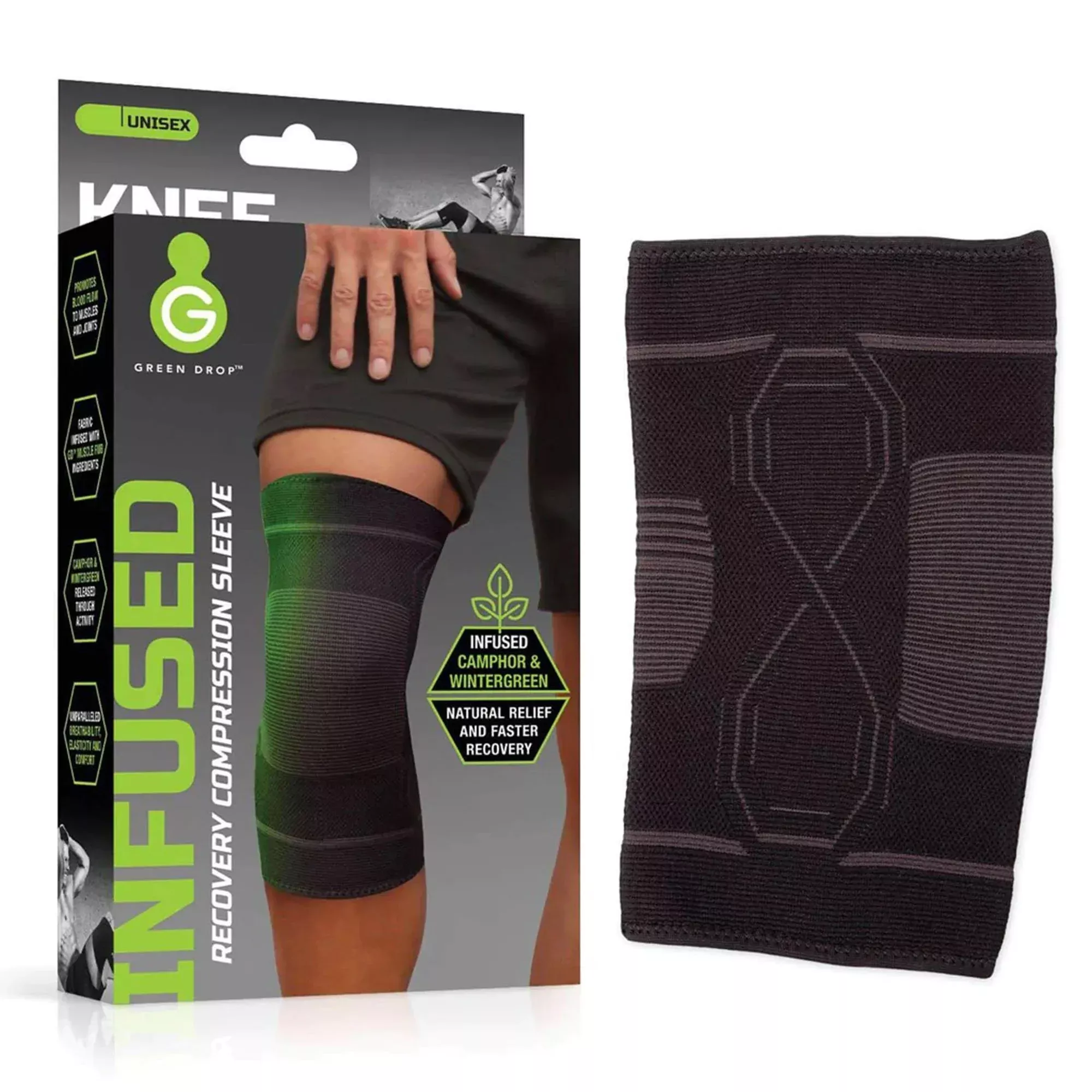 Green Drop Knee Compression Sleeve - Infused Injury Support, L/XL, 1 Each