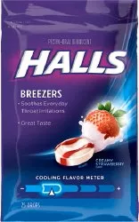 HALLS THROAT DROP, FRUIT BREEZERS COOL CRMY STRWBRY (25/BG)