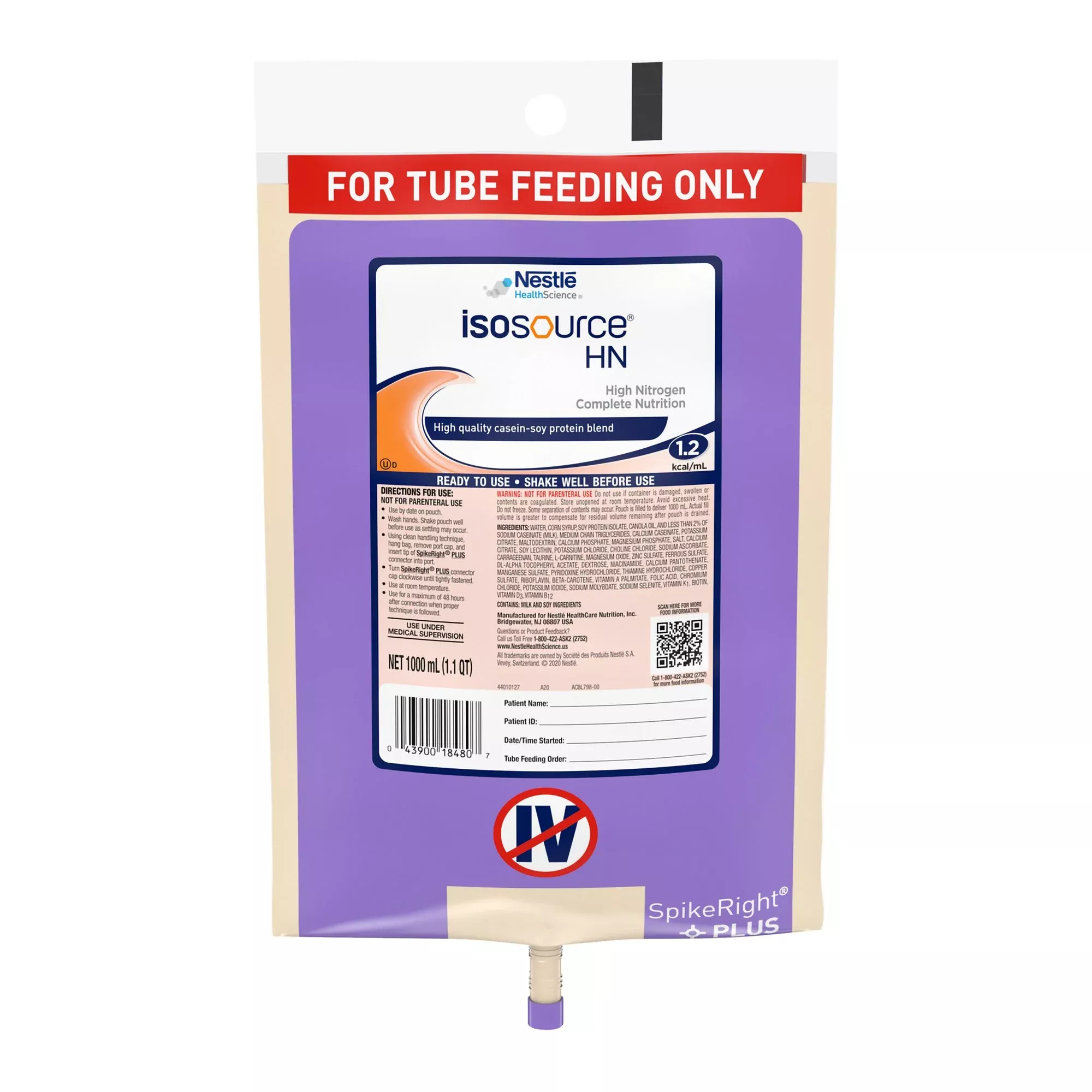 Isosource HN Tube Feeding Formula, 1,000-mL Bag, 1 Case of 6