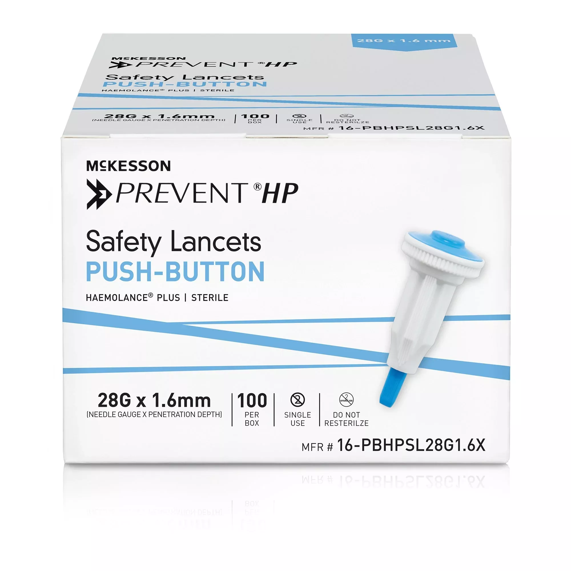 McKesson Prevent HP Push Button Safety Lancet, 28 Gauge, 1 Case of 2000