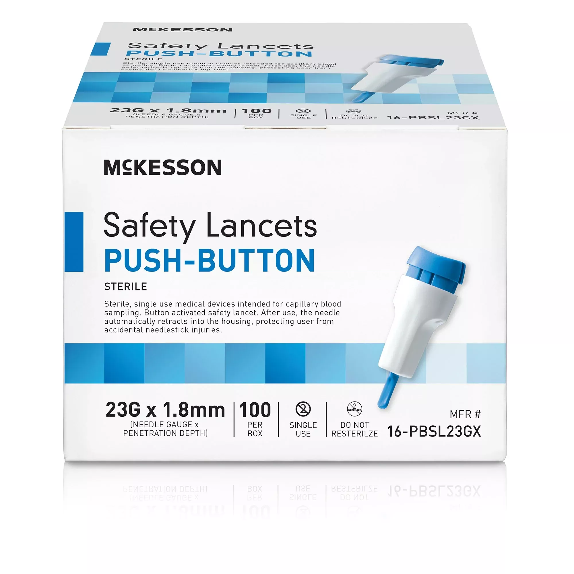 McKesson Push Button Safety Lancet, 23G x 1.8mm, 1 Box of 100