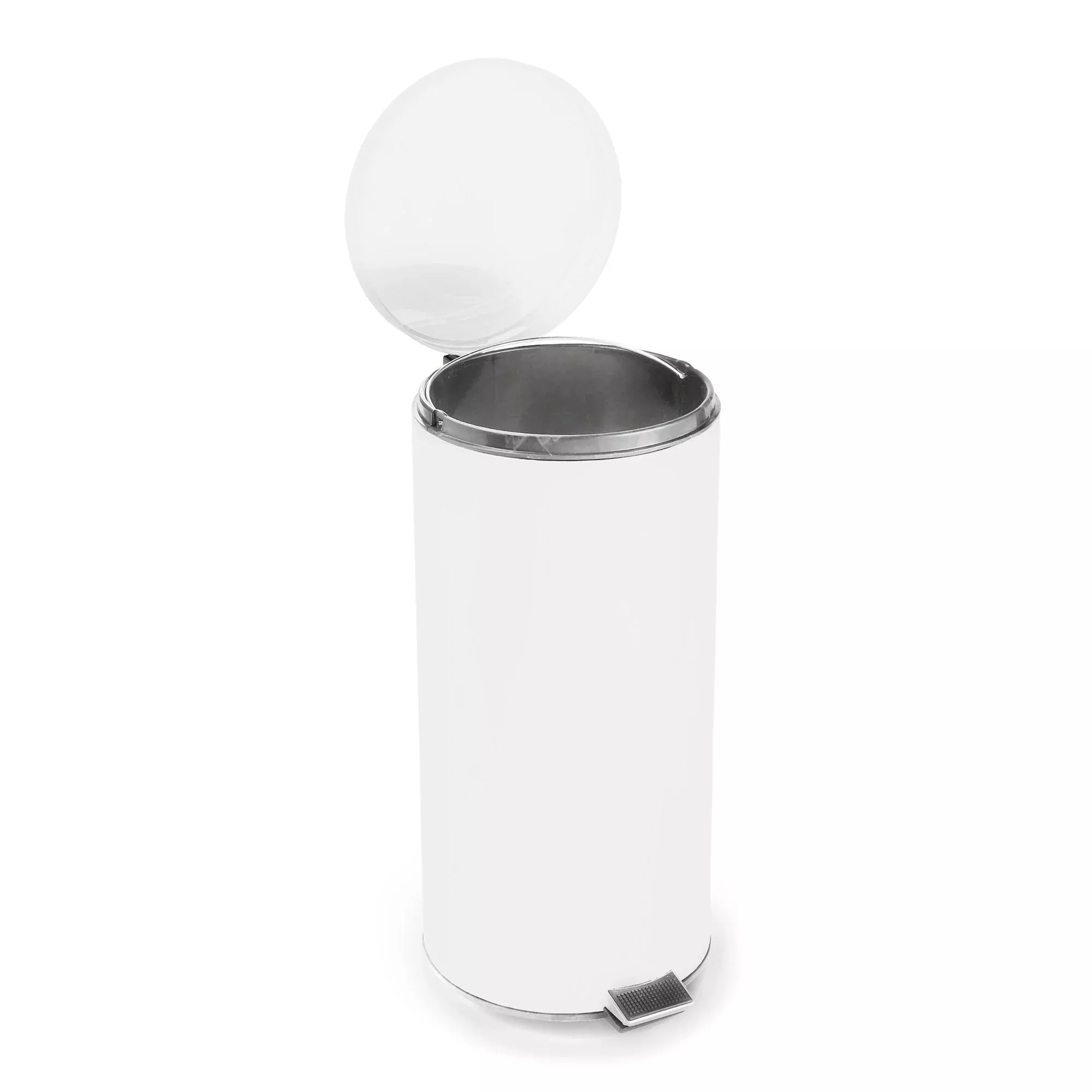 McKesson Trash Can with Plastic Liner, Step-on, Round Steel, White Enamel Finish, 11.5" D x 24" H, 32 qt, 1 Each