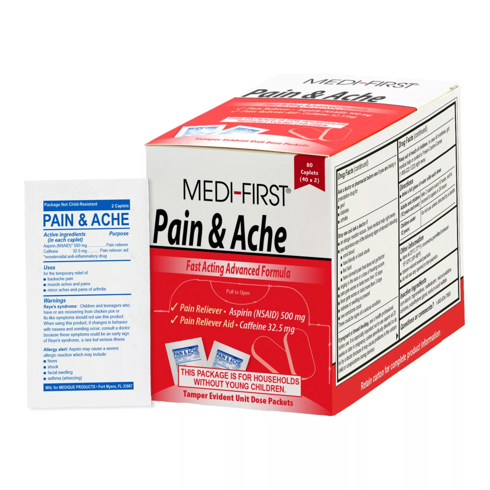 Medi-First Pain & Ache Relief Aspirin / Caffeine Pain Relief, 1 Box