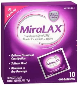 MiraLAX Polyethylene Glycol 3350 Laxative, 1 Box of 10