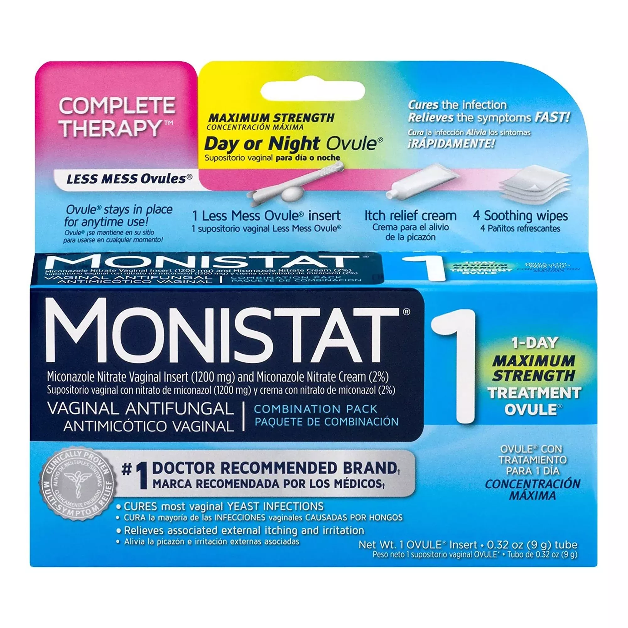 Monistat 1 Vaginal Antifungal Combination Pack Day or Night Ovule, 1 Each