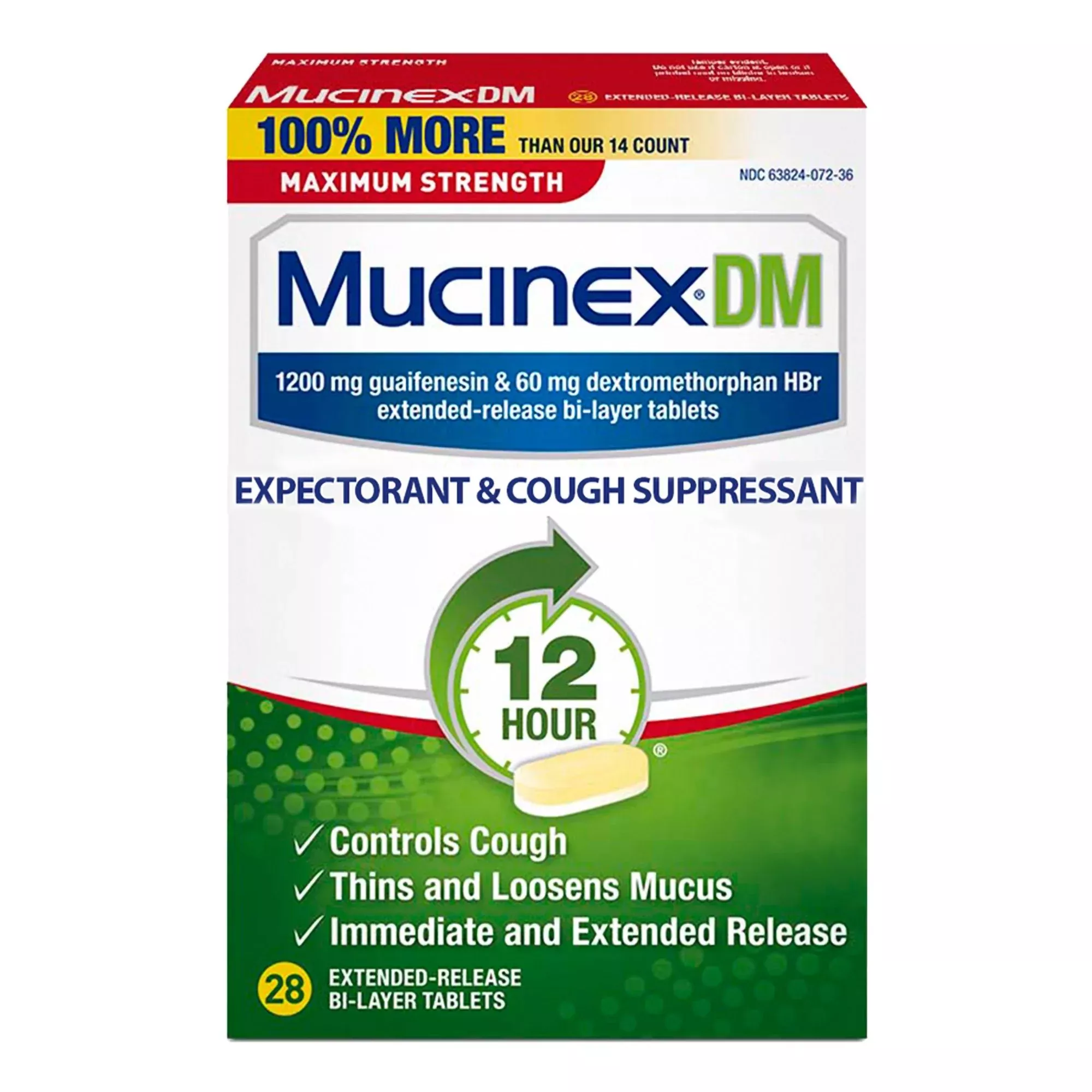 Mucinex DM Guaifenesin / Dextromethorphan Cold and Cough Relief, 1 Box of 28