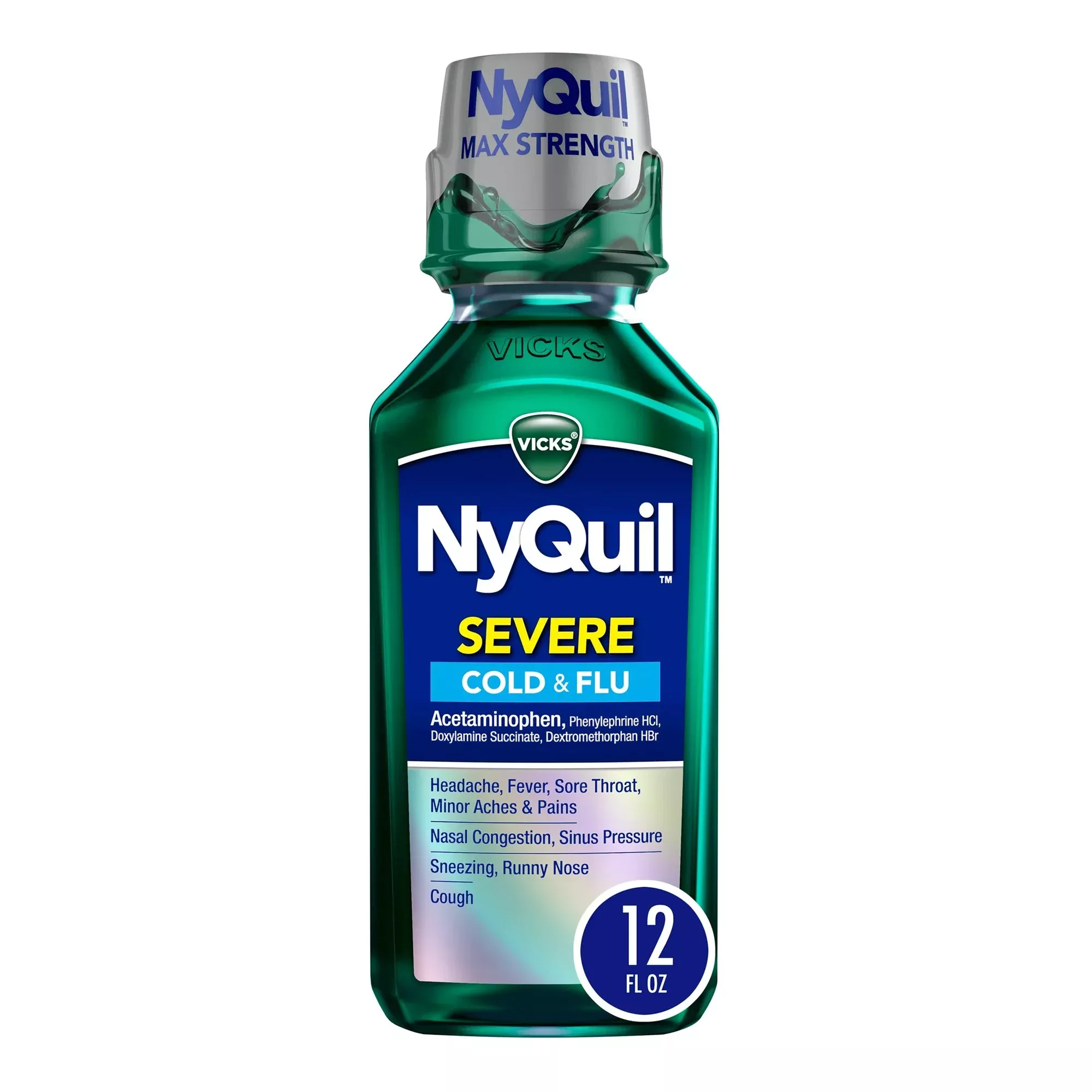 NyQuil Severe Cold & Flu Liquid, 12-ounce Bottle, 1 Each