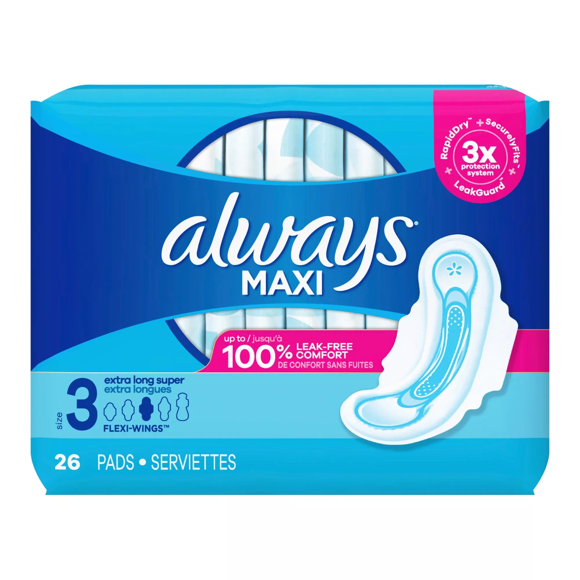 PAD, ALWAYS MAXI W/WINGS XLONG(26/PK)