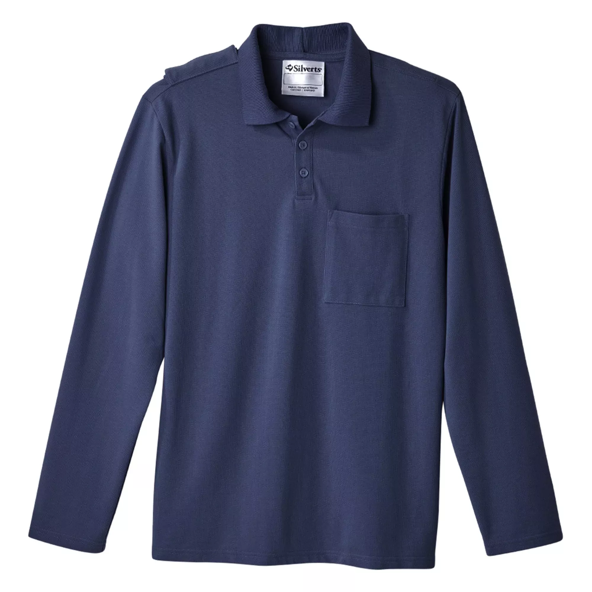 SHIRT, POLO MENS JERSEY LNG SLV OPEN BACK DRK NAVY MED