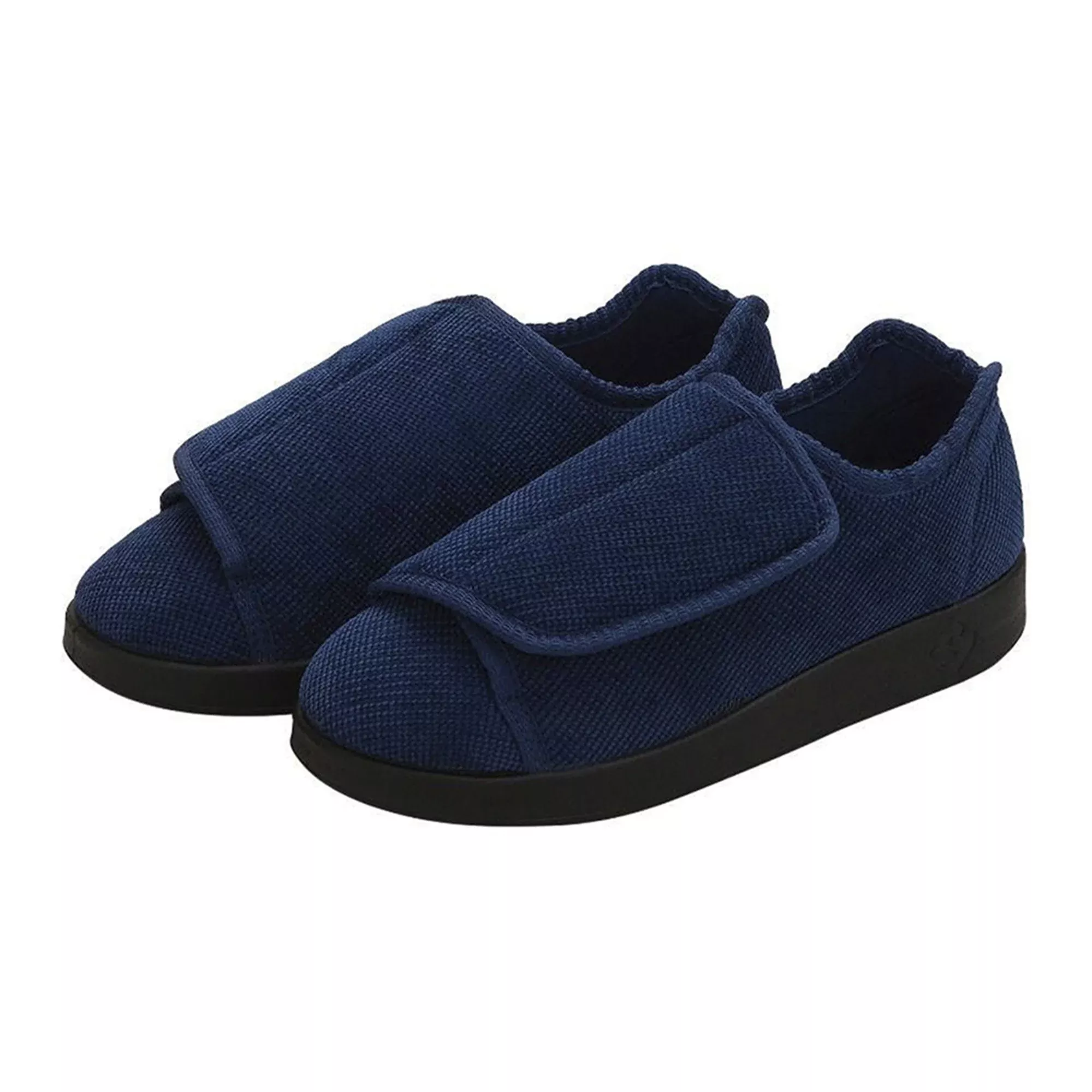 Silverts Women's Double Extra Wide Easy Closure Slippers, Navy Blue, Size 7, 1 Pair
