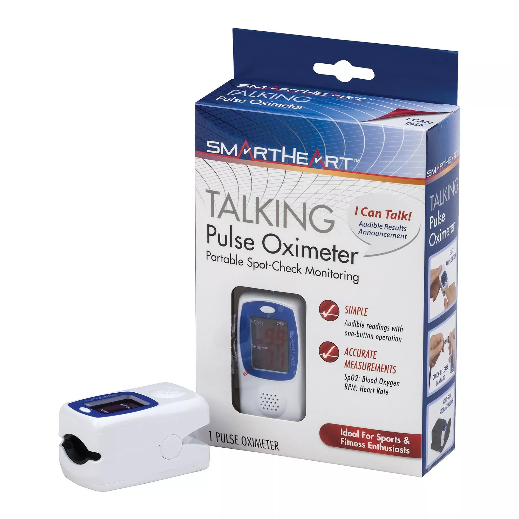 SmartHeart Fingertip Pulse Oximeter, Talking Blood Oxygen Saturation Monitor, 1 Case of 24