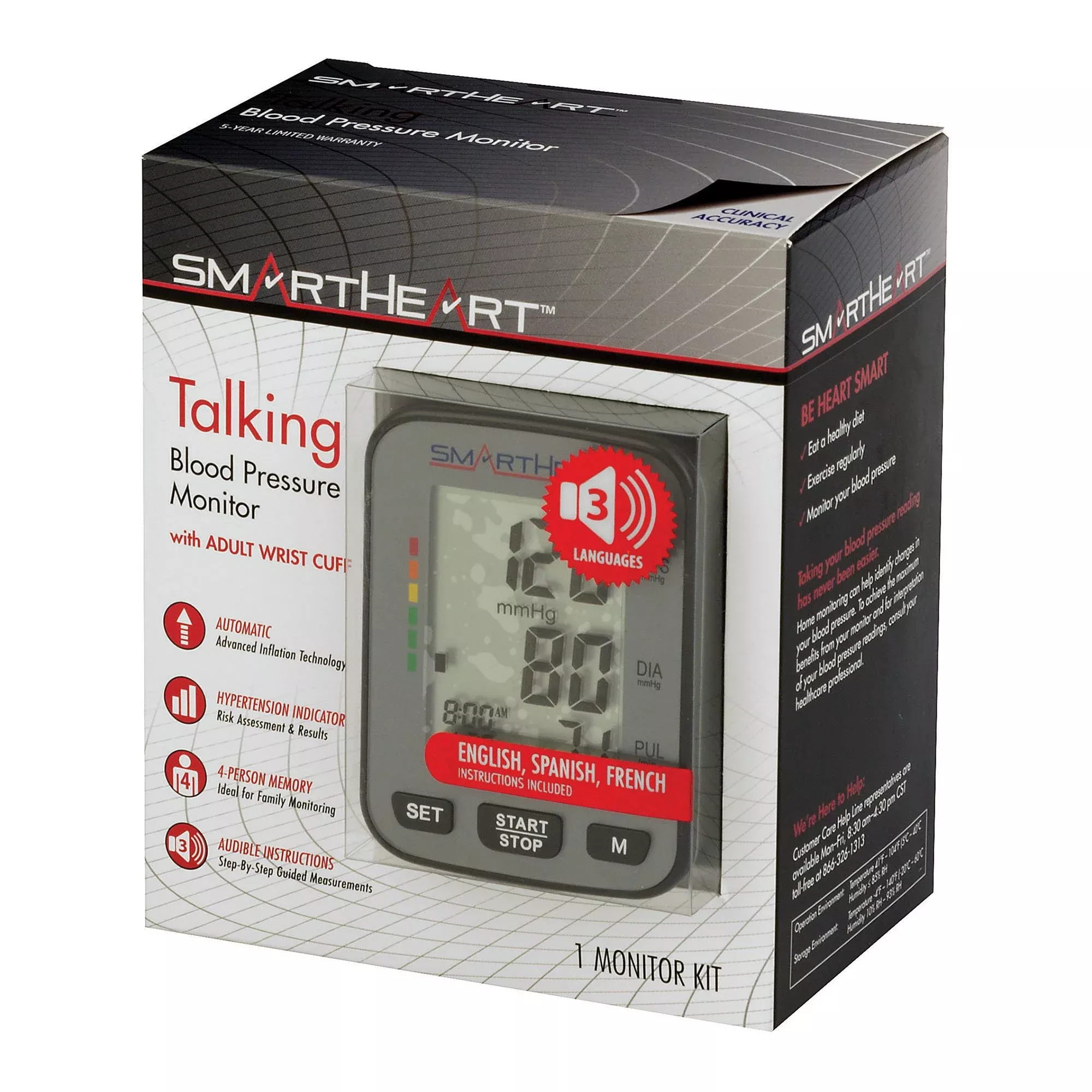 SmartHeart Premium Talking Wrist Blood Pressure Monitor, 1 Case of 12