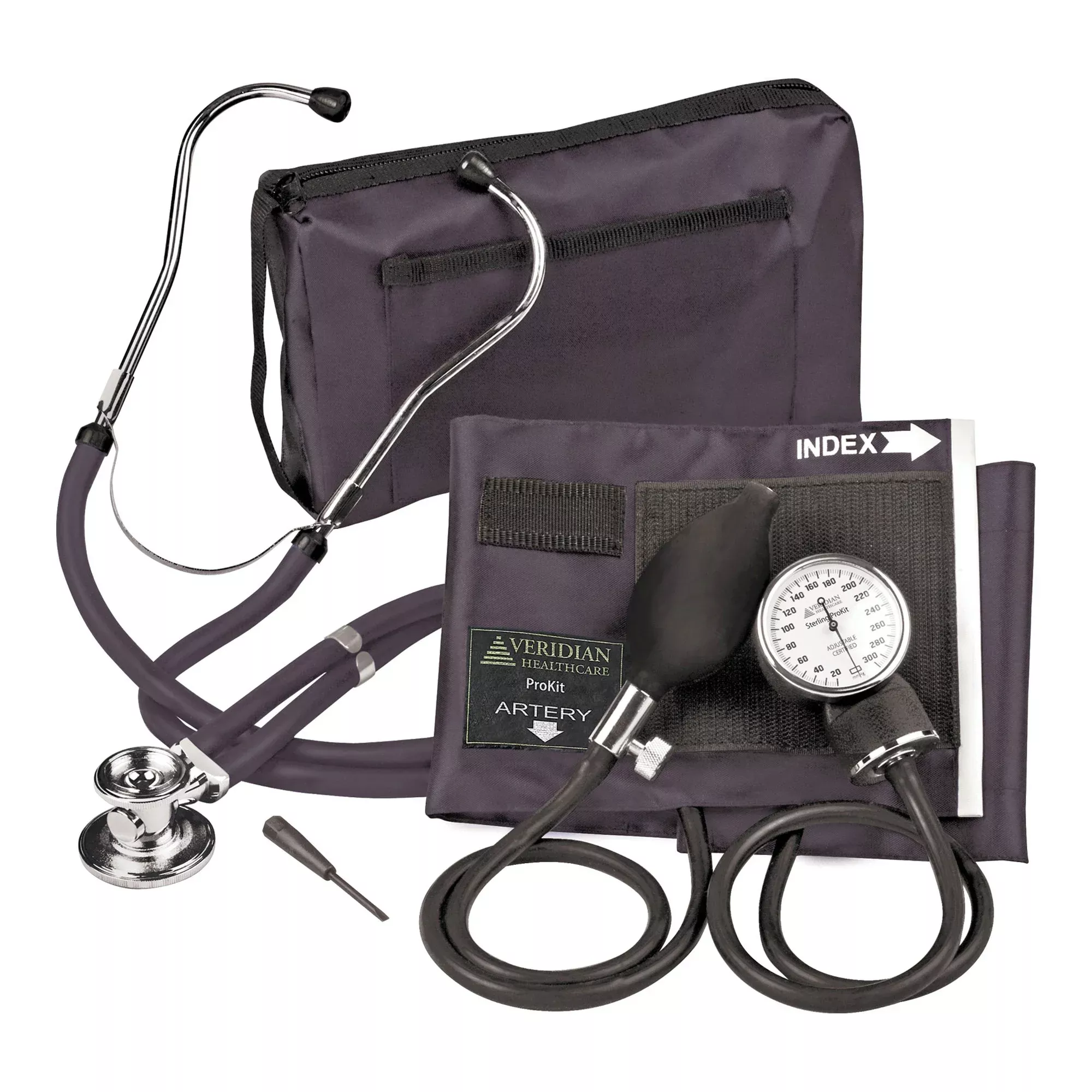 Sterling Series ProKit™ Aneroid Sphygmomanometer with Stethoscope, Black, 1 Each