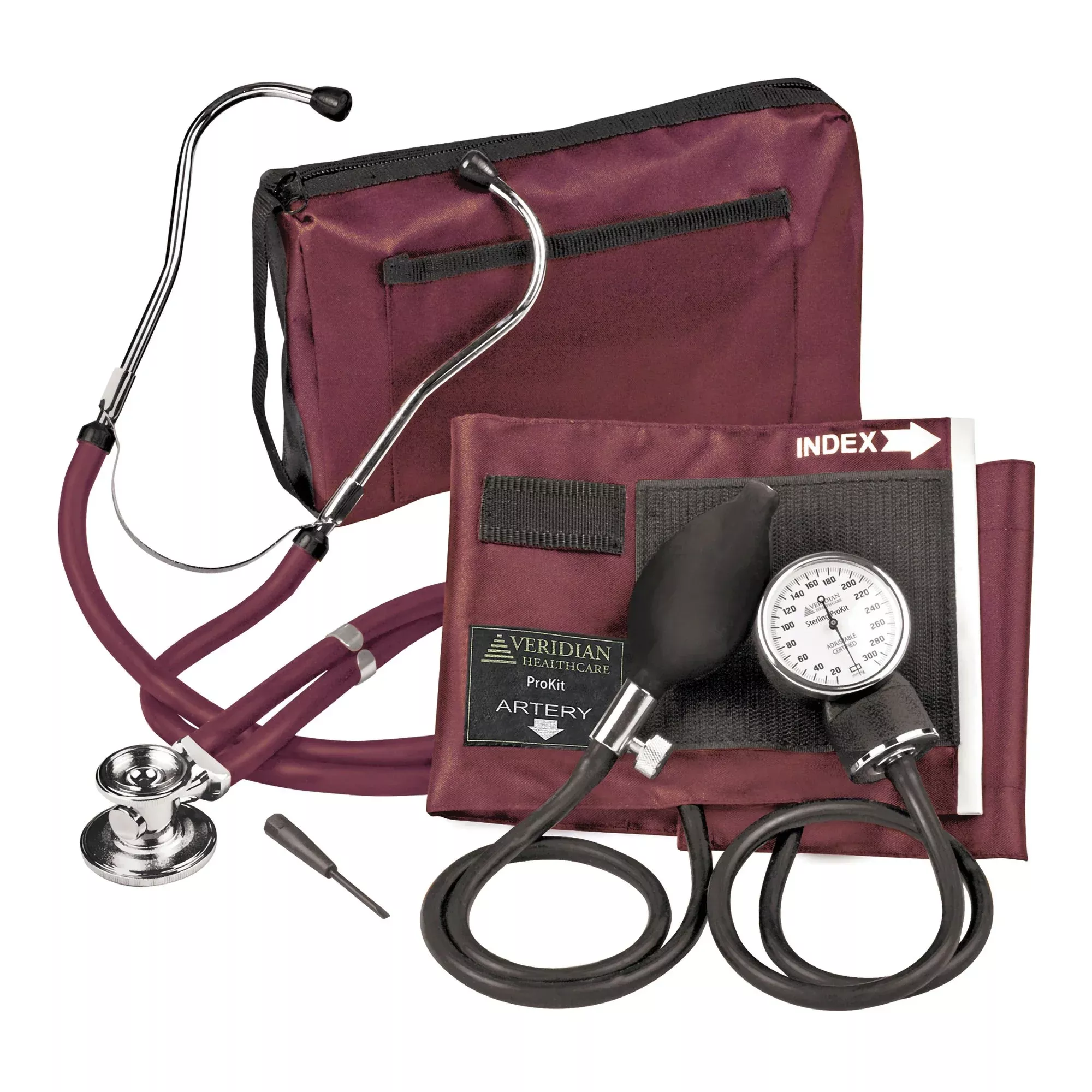 Sterling Series ProKit™ Aneroid Sphygmomanometer with Stethoscope, Burgundy, 1 Case of 20