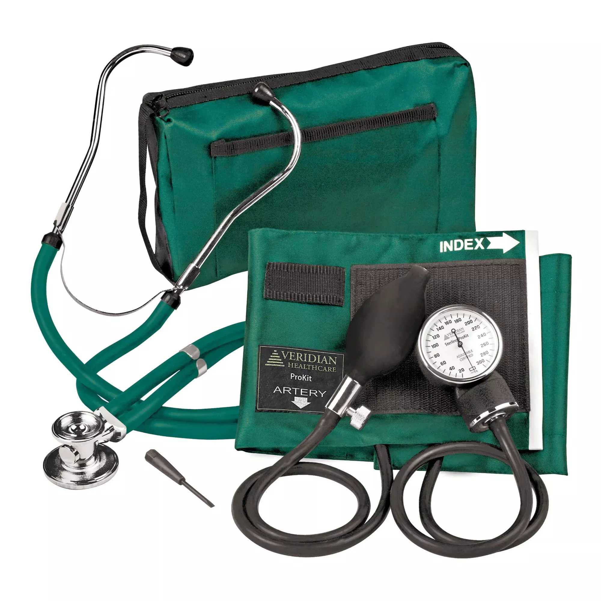 Sterling Series ProKit™ Aneroid Sphygmomanometer with Stethoscope, Hunter Green, 1 Case of 20