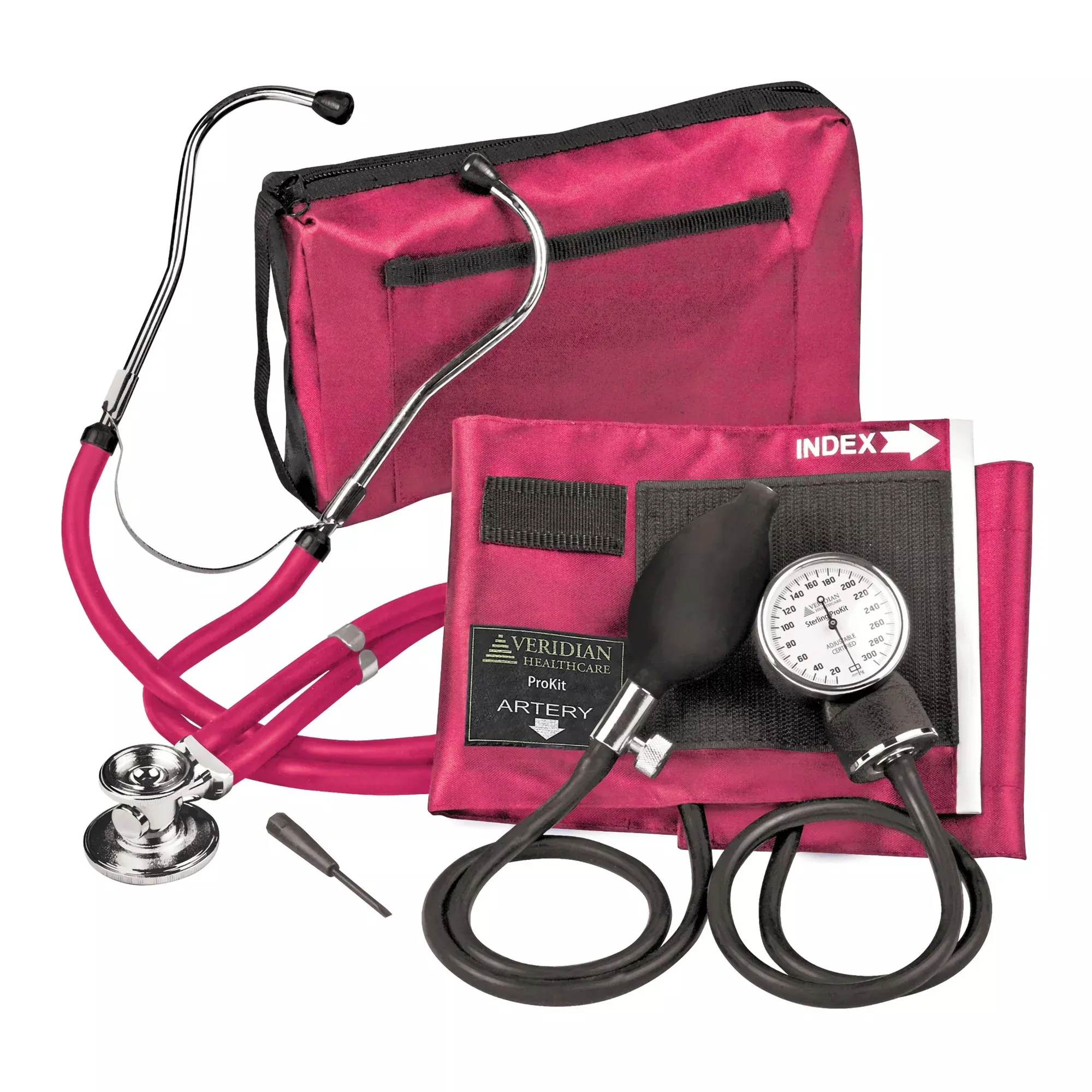 Sterling Series ProKit™ Aneroid Sphygmomanometer with Stethoscope, Magenta, 1 Case of 20