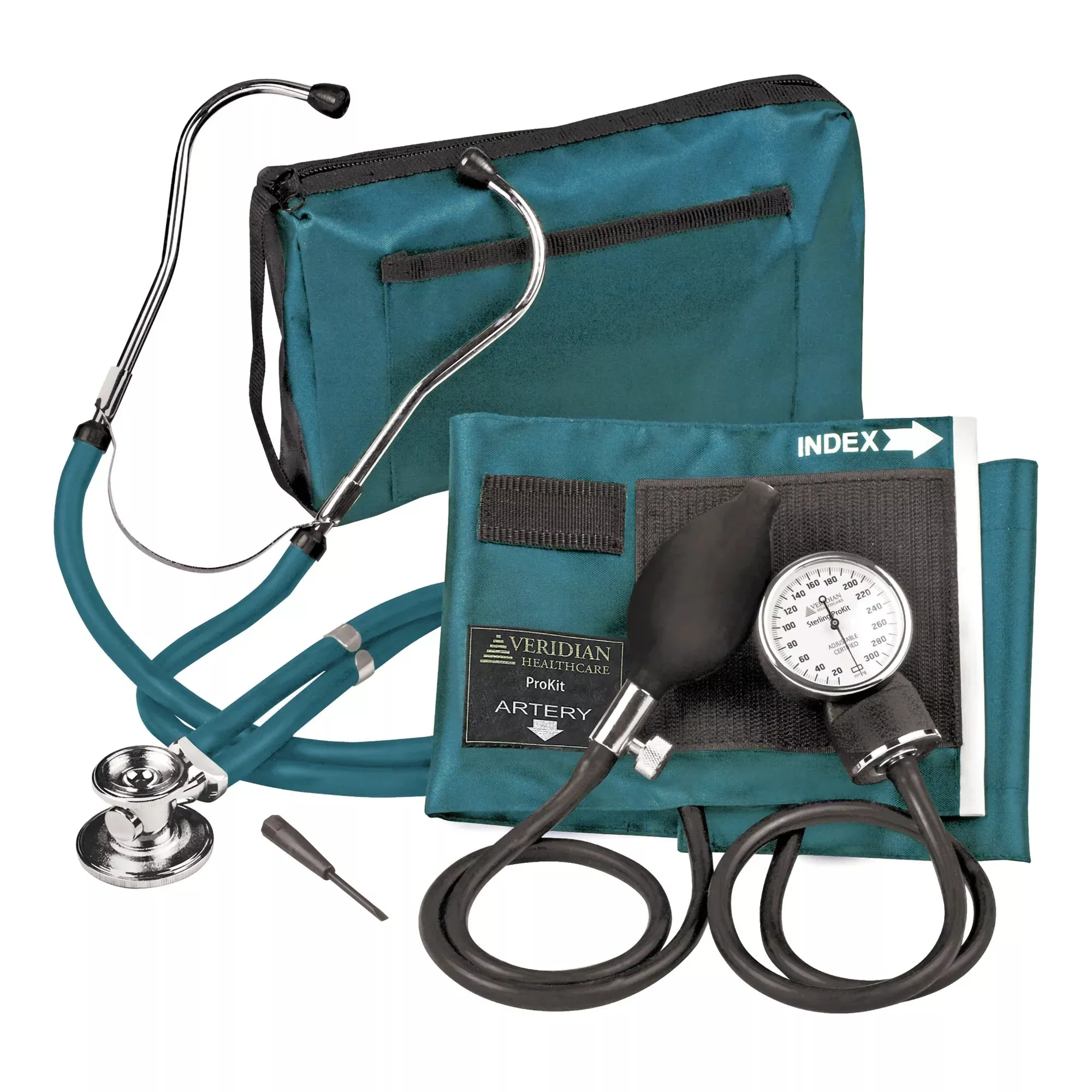 Sterling Series ProKit™ Aneroid Sphygmomanometer with Stethoscope, Teal, 1 Case of 20