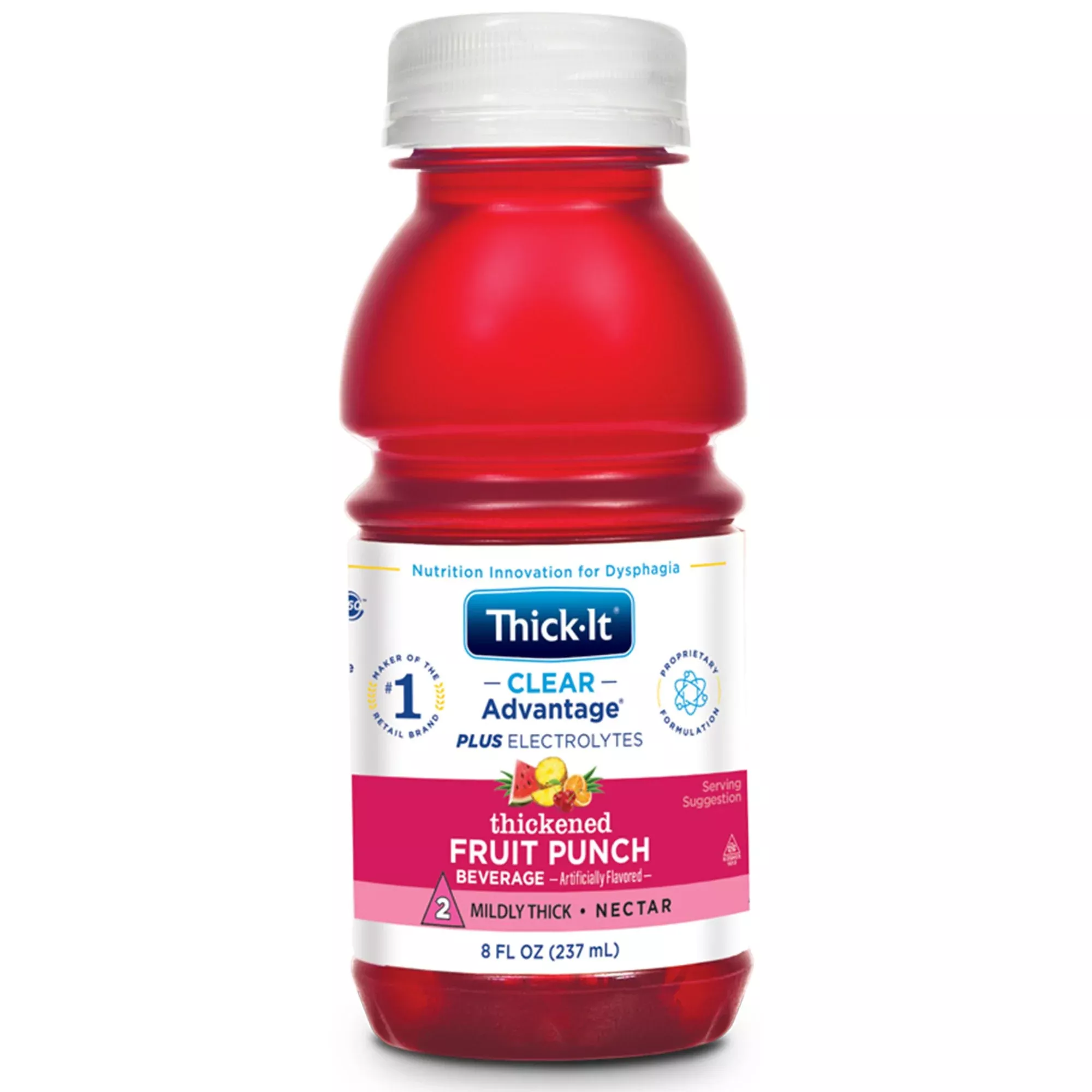 Thick-It Clear Advantage Plus Electrolytes Nectar Consistency Fruit Punch Thickened Beverage, 8 oz. Bottle, 1 Case of 24