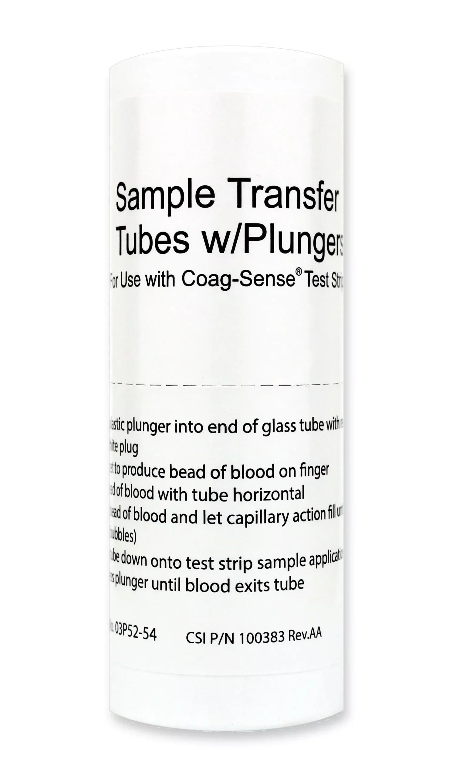 TUBE, SAMPLE TRANSFER COAG-SENSE GLASS CAP W/PLUNGER (54/VL)