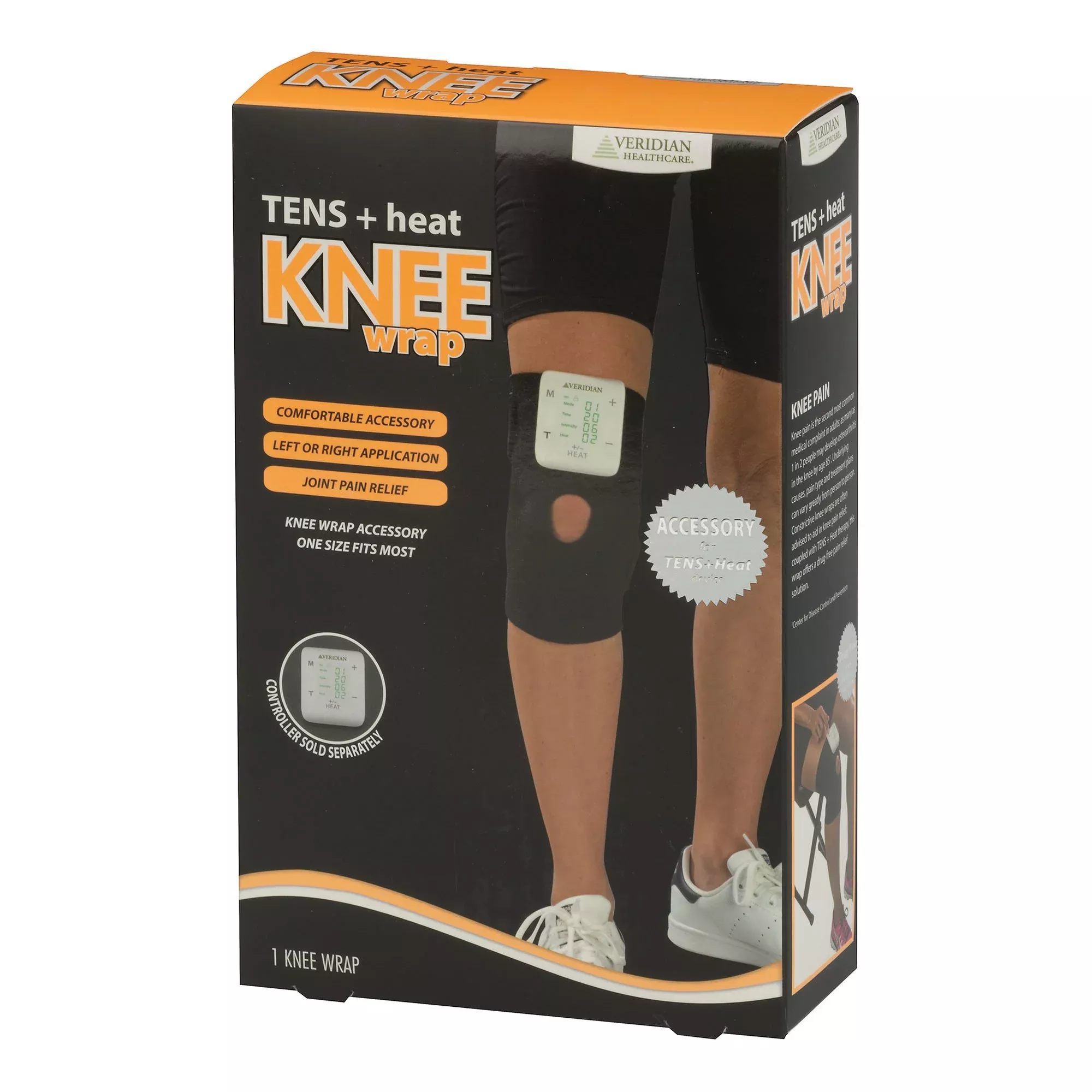 Veridian TENS + heat Knee Wrap, 1 Each