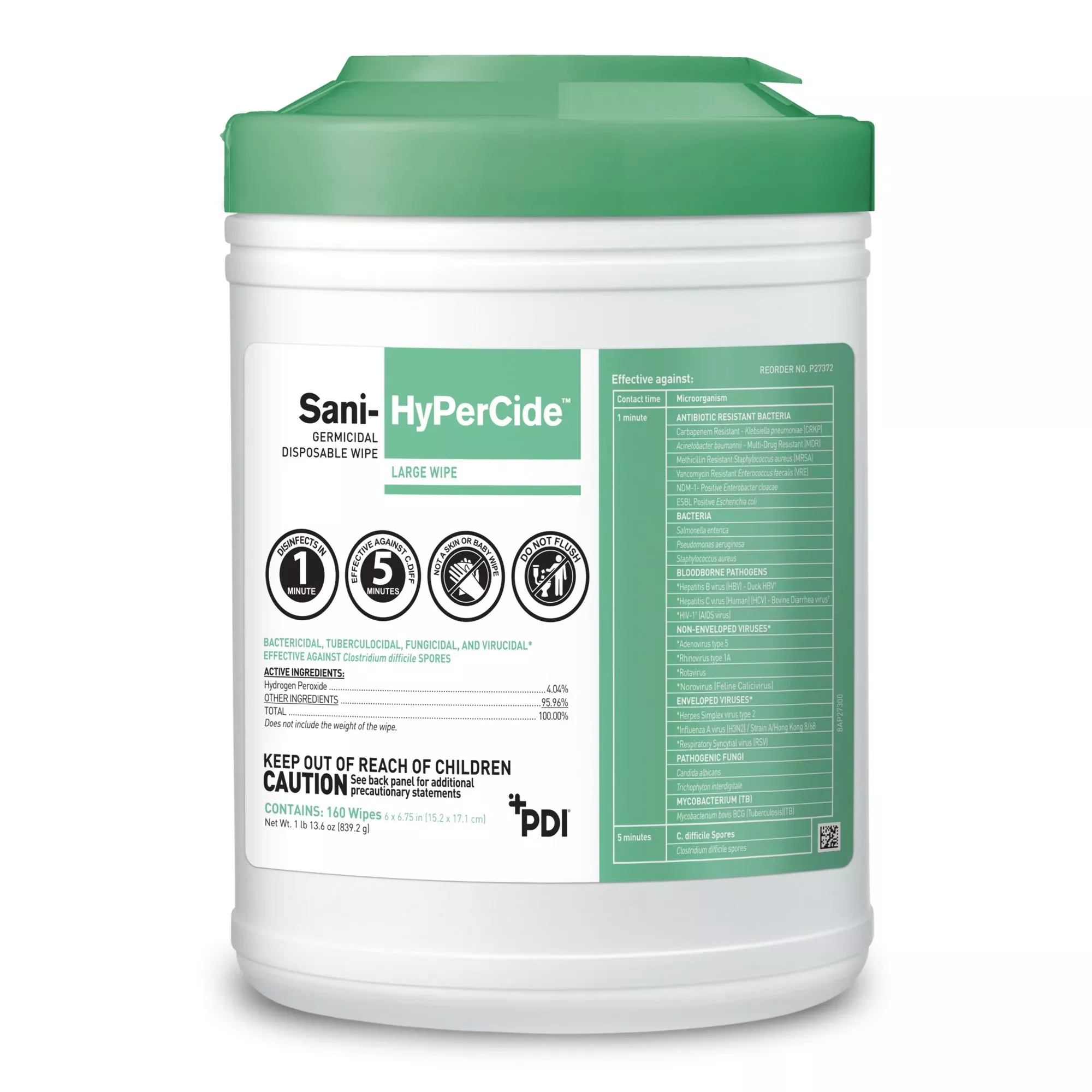WIPE, GERMICIDAL SANIHYPERCIDE160 LG (12/CS)
