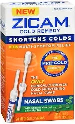 Zicam Cold Remedy Medicated Nasal Swabs, 1 Box of 20
